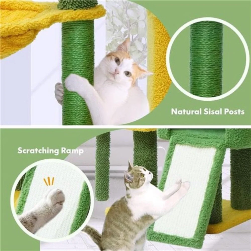 Cat Tree Cactus Tower w/ Large Padded Top Covered Scratching Post 33.46